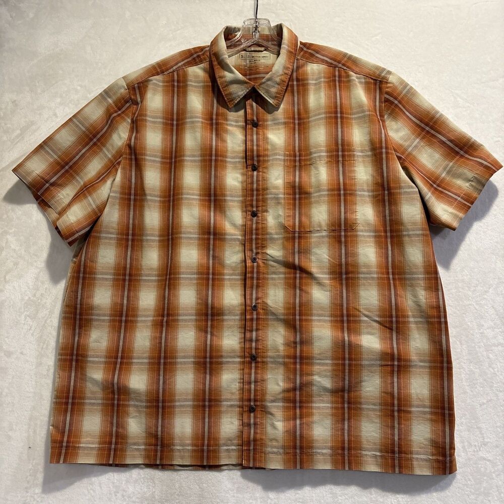 5.11 Tactical Shirt Orange Tan Plaid Covert Casual Snap Button Short Sleeve XXL